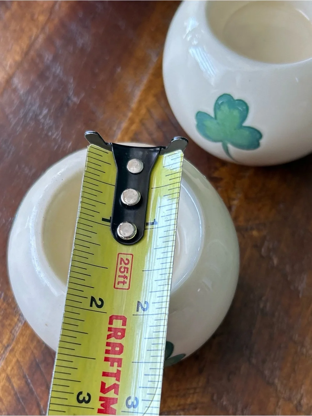 Vintage Cream & Green Shamrock Ceramic Irish Candle Tealight Holder Set of 2